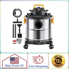KFFKFF Stainless Steel Shop Vacuum, 5.5 Gal 6 HP for Wet/Dry Use, Efficient...