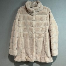 Faux Fur Coat Womens Large Beige Plush Jacket Winter Soft Cozy Teddy Mob Wife