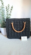 Borsa Artigianale Uncinetto Verde Scuro Con Tracolla #crochet #bag Manici Bambù 
