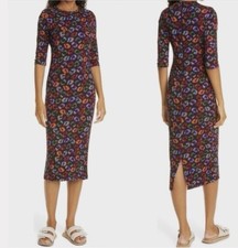 FARM Rio Leopard Print Jersey Sheath Dress in Black Ikat-Dyed Size XS