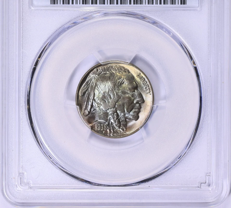 1938-D Buffalo Nickel PCGS MS-67 Toned End Roll Album Toning Yellow Orange Red - Image 3 of 4