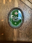 Vintage Carlsberg Beer Sign Mirror with Wood Frame Copenhagen Denmark