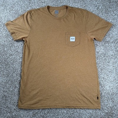 HUF Men's Size L Burnt Orange Logo Single Pocket Short Sleeve T Shirt