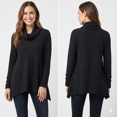 New York Laundry Women s Black Ribbed Cowl Neck Tunic Top - Size S