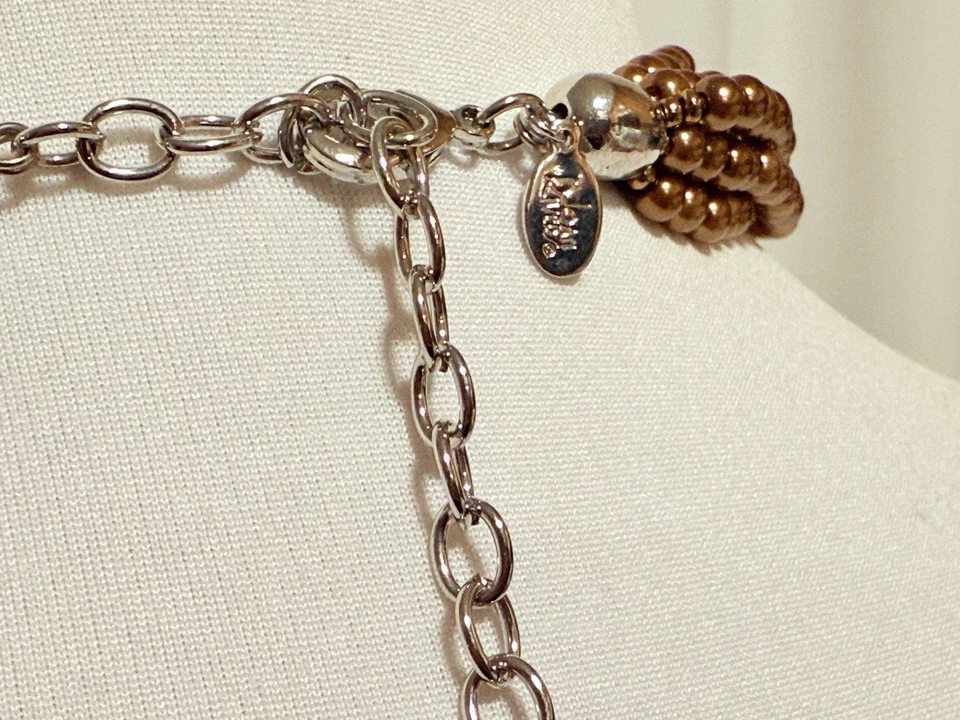 Vintage Joan Rivers Signed Flower Bib Necklace Multi Strand Bronze Crystal - Image 4 of 4