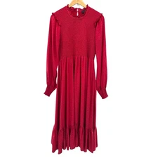 Hatch Collection Lana Smocked Ruffle Maternity Midi Dress Red 1 S Cottagecore