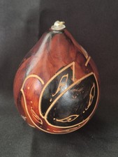 Peruvian Folk Art Lucuma Hand Carved & Painted Gourd Hanging Ornament. VGC