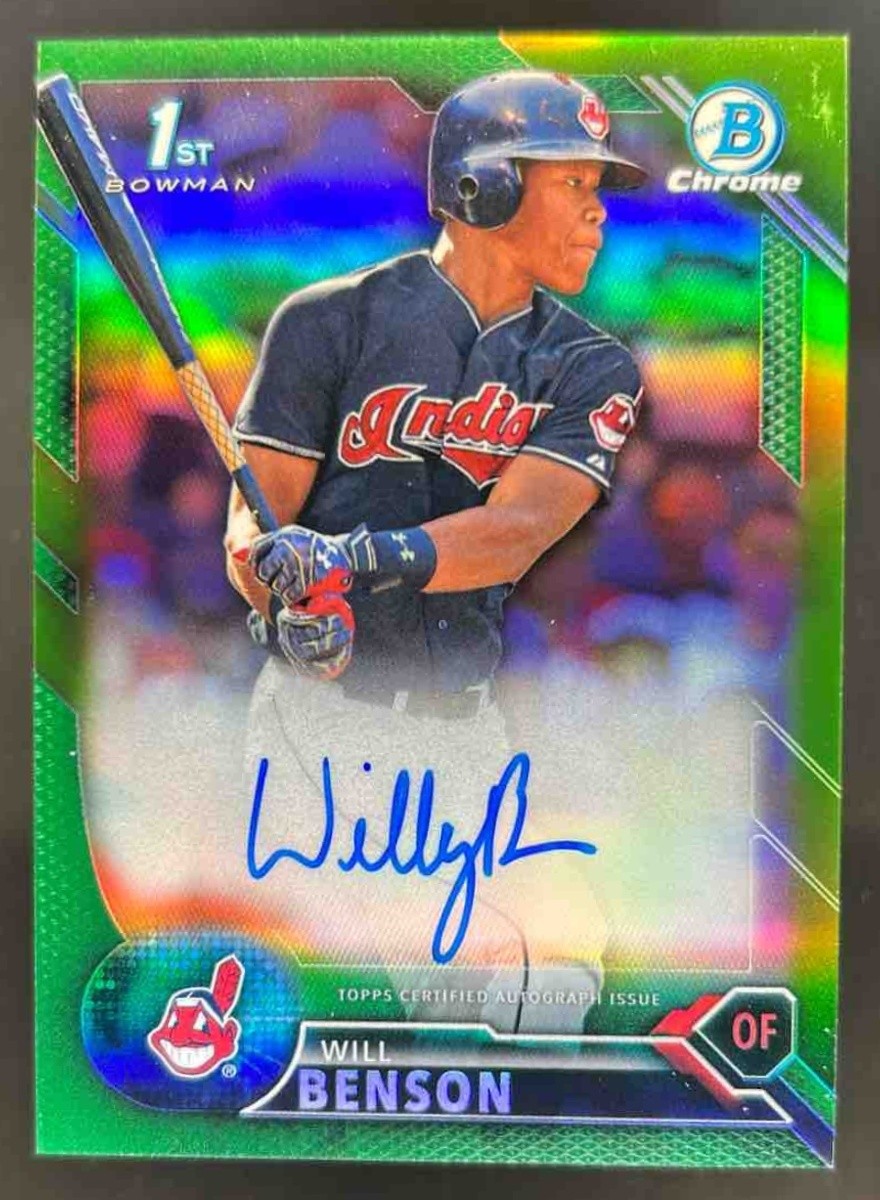 2016 Bowman Draft Will Benson Chrome Auto 1st Prospect Green Refractor #52/99
