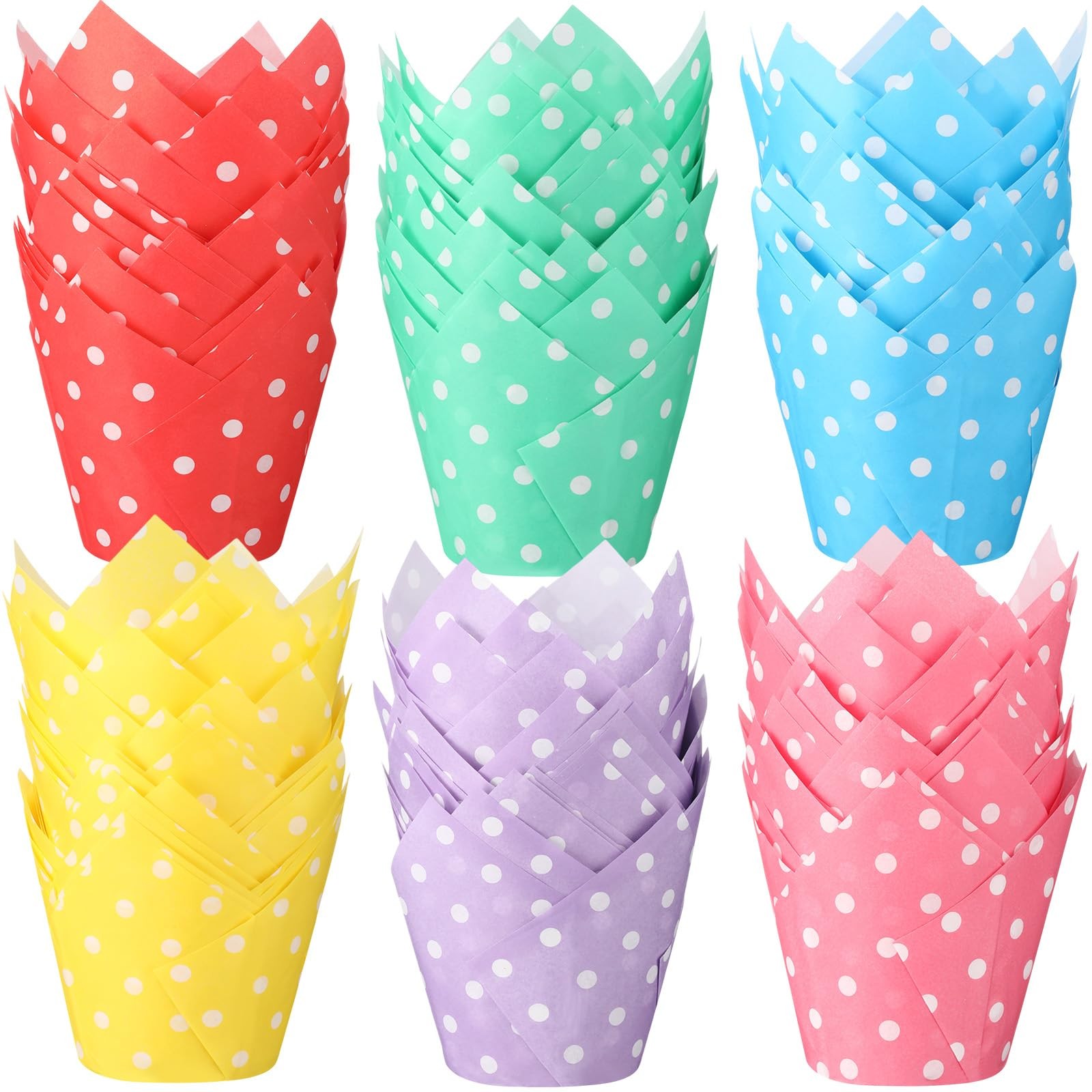 600 Pcs Tulip Cupcake Liners Colourful Muffin Liners Polka Dot Tulip Baking C...