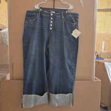 Womens Ava Viv Size 22R High-Rise Straight Hip Thigh Cuffed Blue Denim Jeans