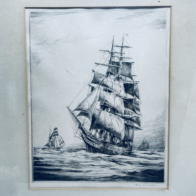 Phil W Smith HOHES SCHIFF Marine Segelschiff Anfang 20. Jh. signiert DRUCK 30 x 25 cm