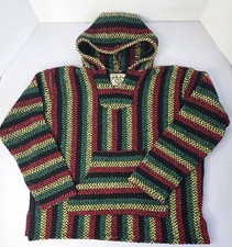 Baja Joe Mexican Baja Hoodie Poncho Style Woven Pullover Drug Rug Size Small