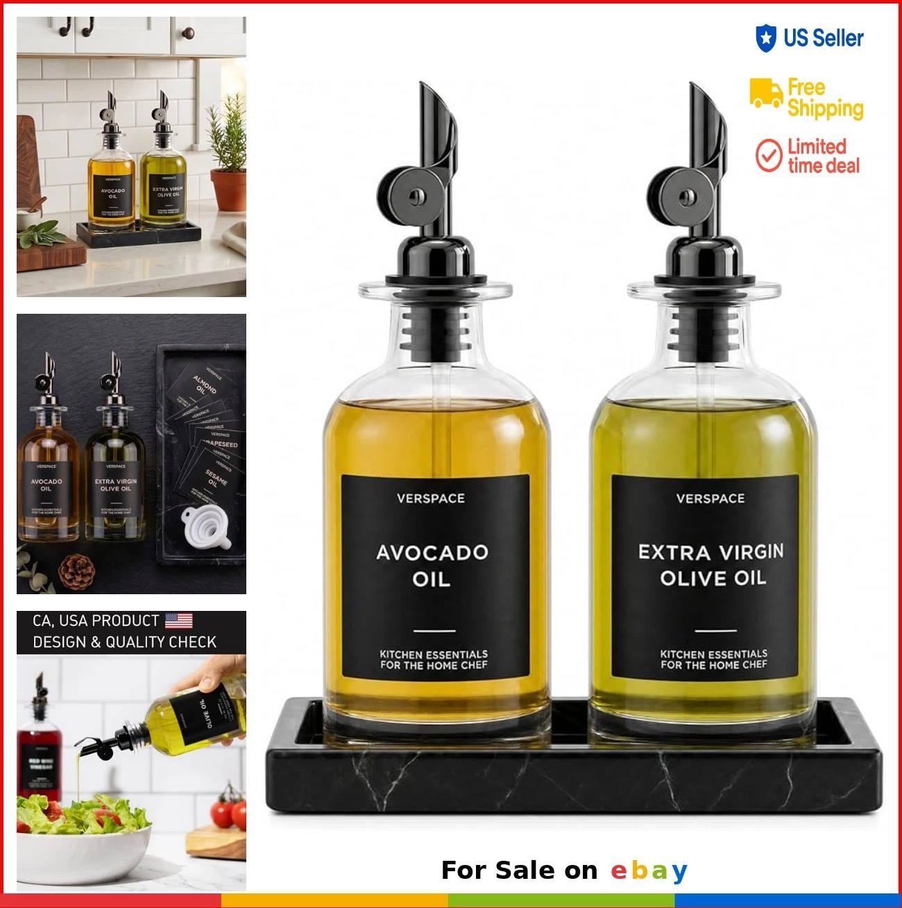 Olive Oil Dispenser Bottles 2 Pack 12oz Glass With Silicone Tray Leak Proof