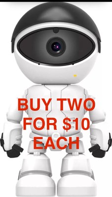 TWO (2) Robot Security Cameras 1080P 360 ° WiFi Wireless 24/7 RECORDING Video