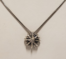 David Yurman Sterling Silver Diamond Starburst 16mm Pendant Necklace Adj