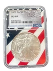 2007 $1 AMERICAN SILVER EAGLE NGC MS69 USA FLAG CORE HOLDER