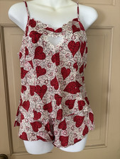 Victoria's Secret Silk Heart Print Cami  Shorts Pajama Set Lace Trim S
