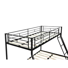 Metal Twin Over Full Bunk Bed with Noise- Wooden Slats, Safety