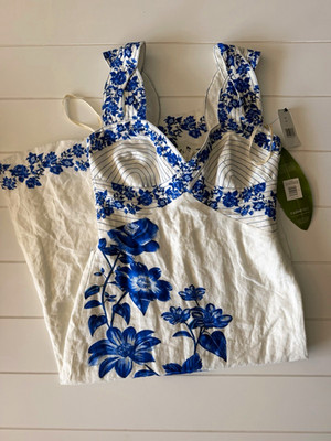 FARM Rio Blue Floral Cascade Linen Midi Dress NWT Size S