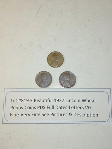 Lot #819 3 Beautiful Lincoln Wheats 1927-P 1927-D 1927-S VG-F-VF See Pictures