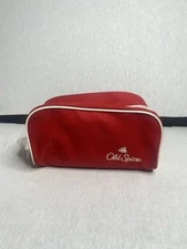 Vintage Old Spice Shaving Toiletry Bag Red Nylon Travel Bag 9.5” Long Vtg