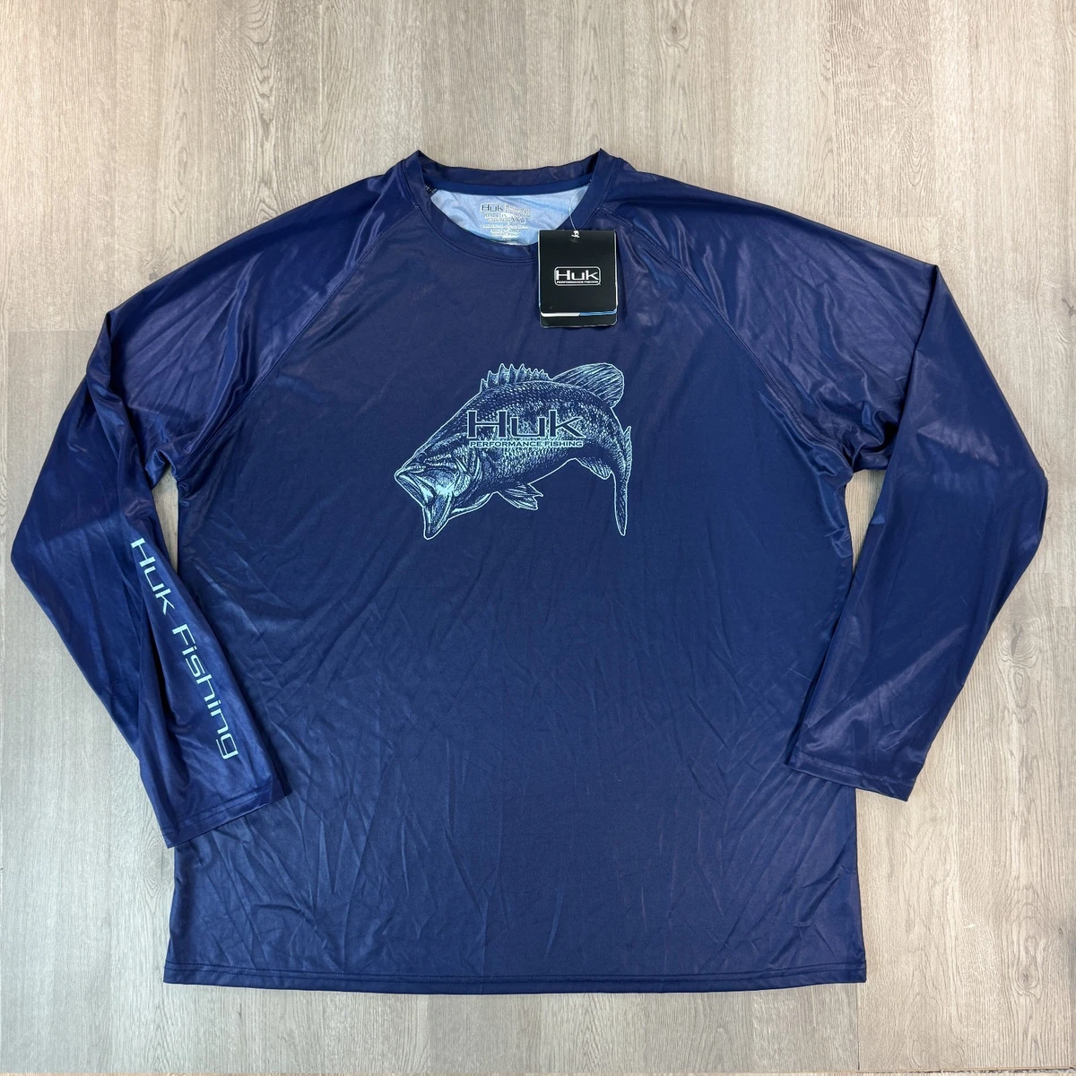 Huk Fishingフィッシングシャツ ネイビー バス柄 M（L） 未使用 Huk Fishing Shirts & Tops for sale | eBay