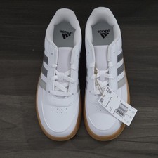 ADIDAS BREAKNET 2.0 K Tennis Shoes IH8878 White/Silver/Gum/5,5 Youth, 6.5 women