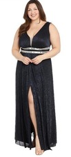 R&M Richards Women's Glimmer Essence Gown Size 18W Navy