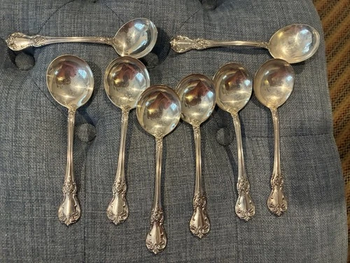 Vintage Towle Old Master Sterling Silver Lot Of 8 Soup Spoons