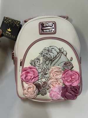 New Disney Loungefly Beauty and the Beast Rose Floral 3D Backpack