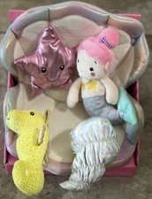 Underwater Stuffed Animal Plush Playset Mermaid Sea Horse Clam Seashell Starfish