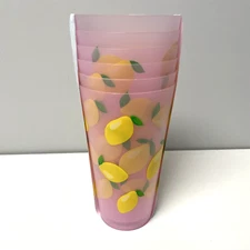 NEW SET OF 6 TALL LEMON TEA PLASTIC DRINK TUMBLER OUTDOOR Pool 32 OZ cup 7" x 4"