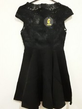 PASSION FUSION Skater Dress Womens Size Small Black Lace Fit & Flare Party
