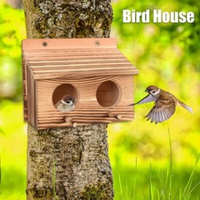 Bird House with 2 Holes Creative Hanging Birdhouse Wooden Garden Bird daVhJ