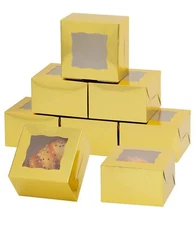 100Pcs Paper Cookie Boxes With Window - 4x4x2.5 Inch Mini Cake & Treat Boxes ...