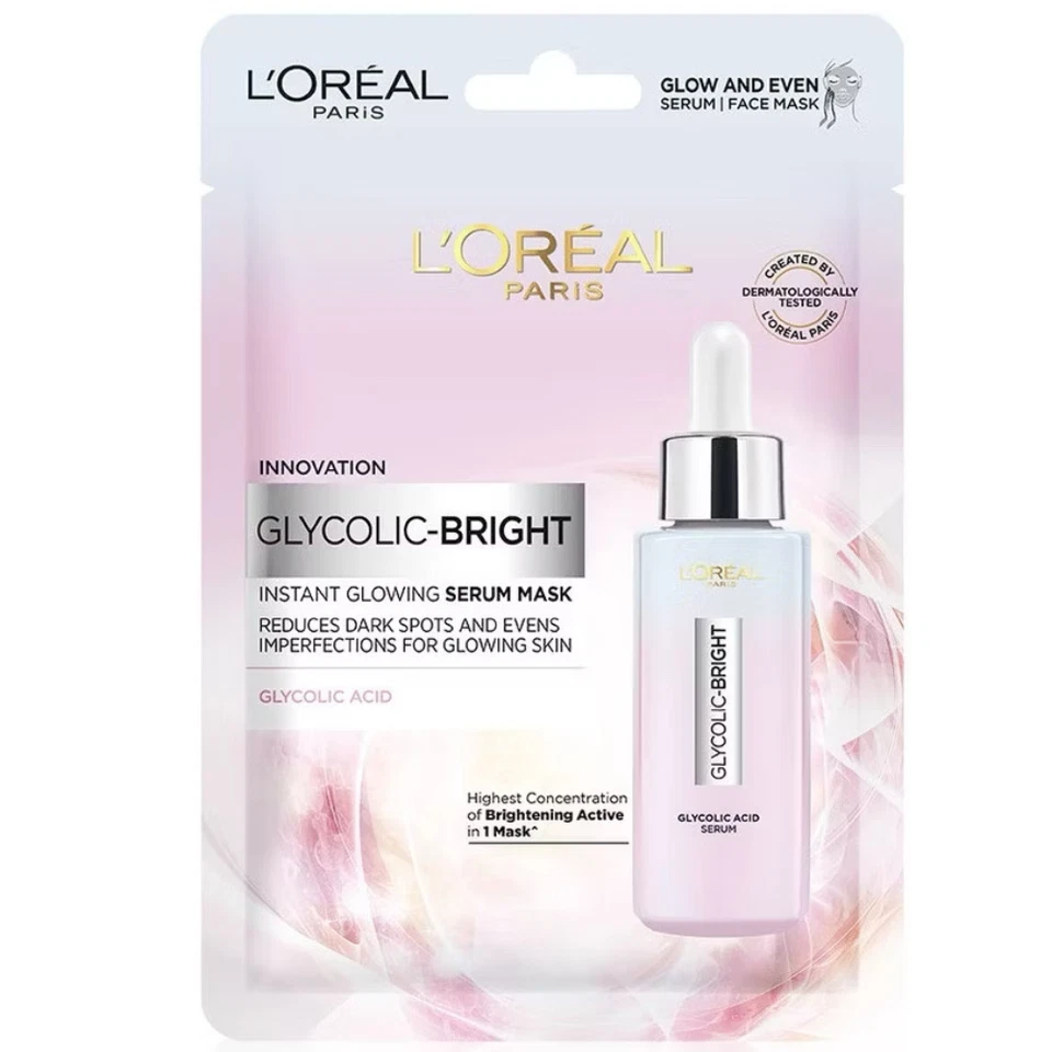 L'Oreal Glycolic-Bright Sheet Mask Instant Glowing Reduces Dark  Spots 5 Free 1 - Image 2 of 4