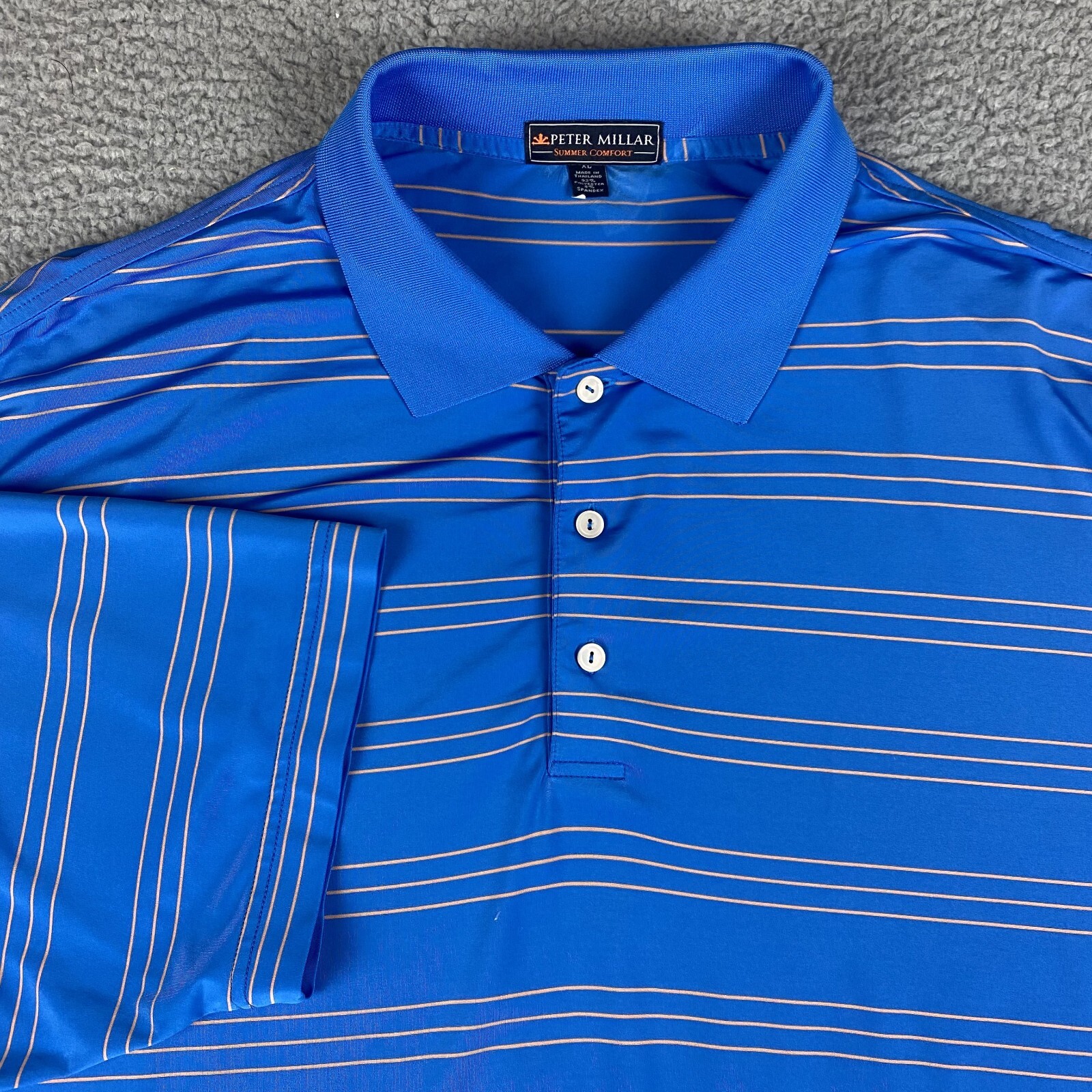 Peter Millar Polo Shirt Mens XL Blue Summer Comfort Striped Performance Golf