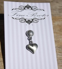 Lead Free Pewter 3-D Heart Pin small charm dangle pin lapel pin Made in USA NEW