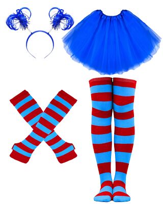Blue Tutu for Women Costume Accessories Set Pom Pom Headband Tulle Tutu Skirt...