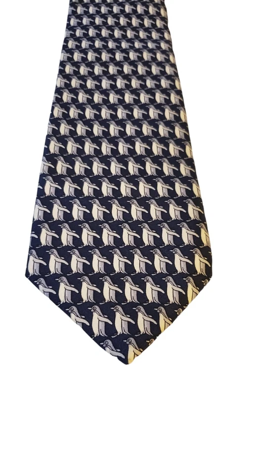 Corbata St Michael de Marks & Spencer pura seda azul pingüinos Reino Unido caprichosa Foto 2 de 4