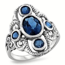 GENUINE LONDON BLUE TOPAZ ANTIQUE STYLE 925 STERLING SILVER FILIGREE RING  269z
