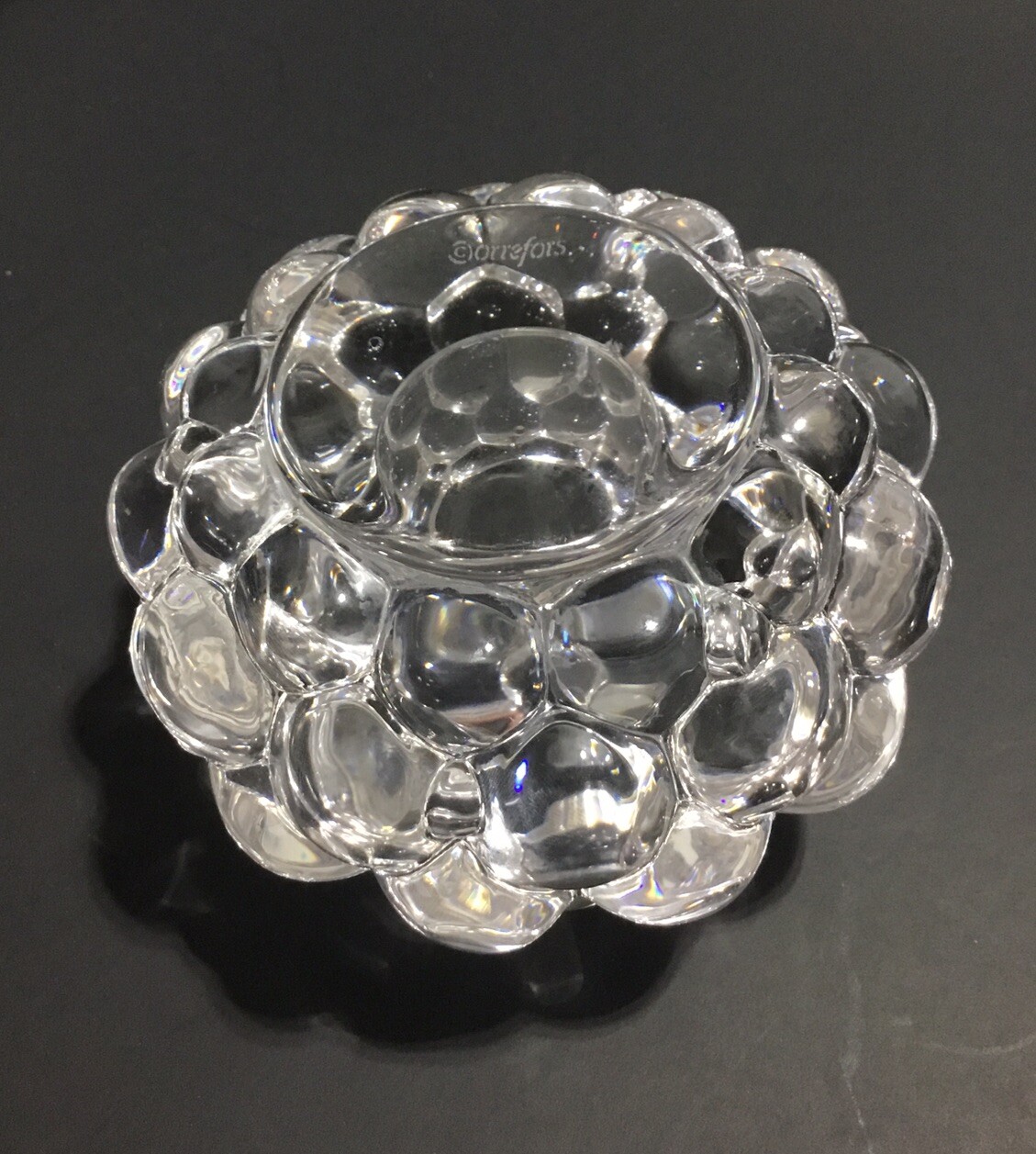 Orrefors Signed Raspberry Bubble Crystal Glass Tealight Holder  -image