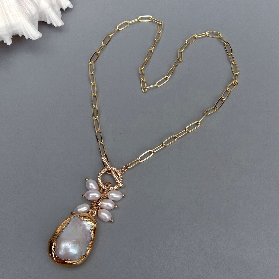 Jewelry 49 White Keshi Pearl Cz Pave Chain Long Necklace