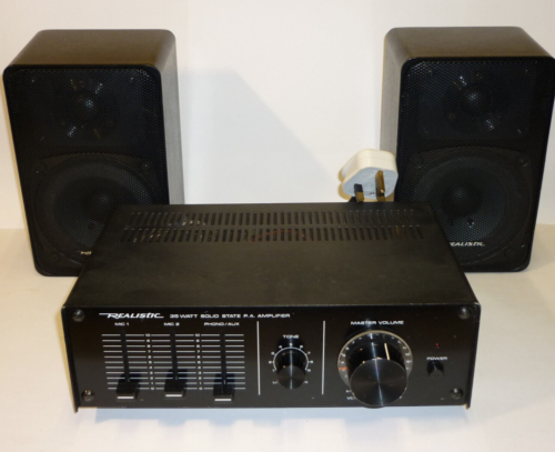 REALISTIC SOLID STATE PA AMPLIFIER AMP M-35A PUBLIC ADDRESS & MINIMUS SPEAKERS - Picture 1 of 5