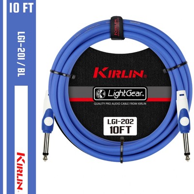 Kirlin 10 FT Guitar LightGear Instrument Cable Blue Straight/Same LGI-201/BL