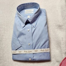 Roundtree Yorke Gold Label Mens Fitted Shirt Short Sleeve 15.5 Blue NWT 08