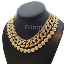 Hip Hop Iced Gold PT 18" Cuban  Flower  1 Row Tennis Choker Chain Necklace