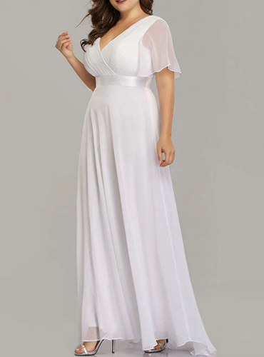 Chic Wedding Dress V-Neck Short Sleeves Chiffon - Picture 2 of 4
