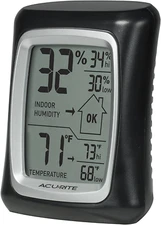 Acurite 00325 Indoor Thermometer & Hygrometer with Humidity Gauge, Black, 0.3