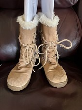VINTAGE 70'S TAN LACED LEATHER BOOTS WITH SHERPA TYPE LINING SIZE 9 EUC